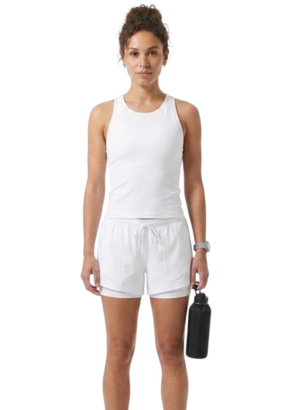 Athleta Running Shorts Sz L White Tennis Pickleball Gym Activewear Sporty Chic
